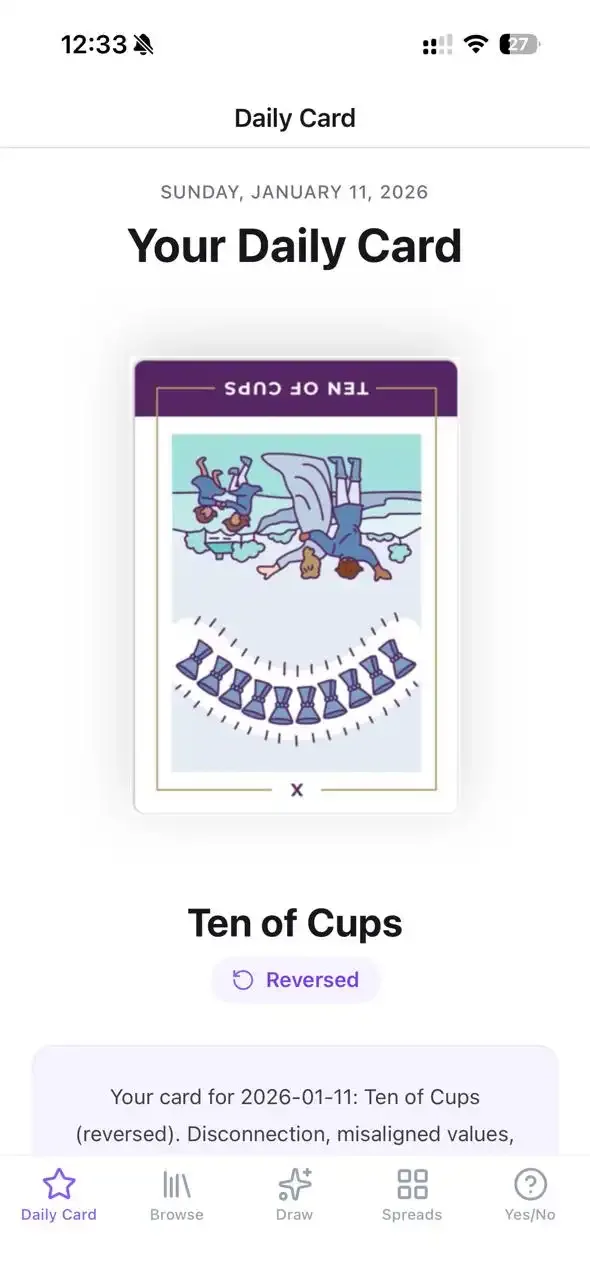 Tarot card reading template with Celtic Cross spread, three-card reading, daily tarot pull, and yes or no oracle for iOS and Android